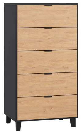 Dresser Leoncho 31, Colour: Black / Oak - Measurements: 122 x 63 x 47 cm (h x w x d)