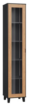 Display case Leoncho 35, Colour: Black / Oak - Measurements: 195 x 39 x 40 cm (H x W x D)