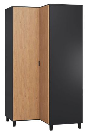 Hinged door cabinet / Corner wardrobe Leoncho 40, Colour: Black / Oak - Measurements: 195 x 102 x 104 cm (H x W x D)
