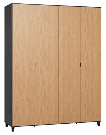 Hinged door cabinet / Wardrobe Leoncho 41, Colour: Black / Oak - Measurements: 239 x 185 x 57 cm (H x W x D)
