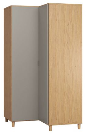 Hinged door cabinet / Corner wardrobe Nanez 14, Colour: Oak / Grey - Measurements: 195 x 102 x 104 cm (H x W x D)