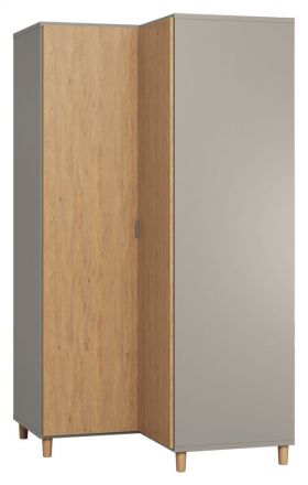 Hinged door cabinet / Corner wardrobe Nanez 36, Colour: Grey / Oak - Measurements: 195 x 102 x 104 cm (H x W x D)