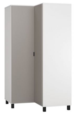 Hinged door cabinet / Corner wardrobe Pantanoso 14, Colour: White / Grey - Measurements: 195 x 102 x 104 cm (H x W x D)
