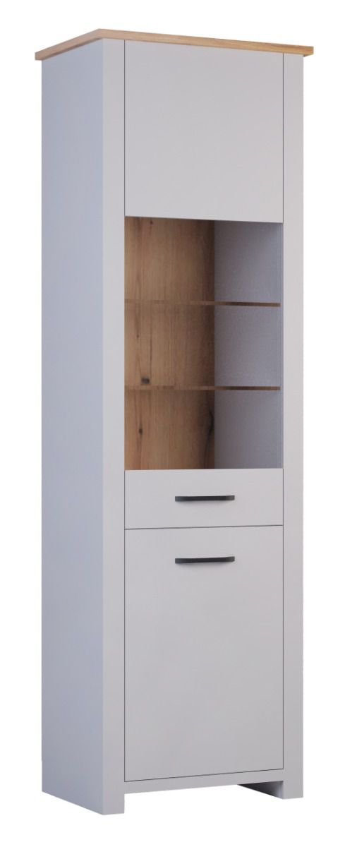 Display case Torrelavega 03, Colour: Oak Artisan / Light Grey - Measurements: 150 x 109 x 42 cm (H x W x D)