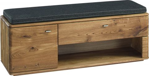 Bench with storage space Lencois 07, Colour: Natural, solid oak - 49 x 127 x 39 (H x W x D)