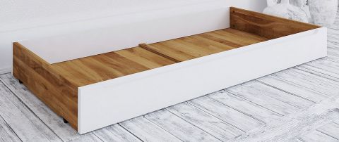 Schublade für Bett Timaru, Wildeiche geölt / Weiß, teilmassiv - Abmessungen: 15 x 65 x 150 cm (H x B x L)