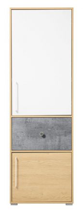 Children's room - Wardrobe Modave 02, Colour: Oak / White / Grey - Measurements: 182 x 60 x 40 cm (H x W x D)