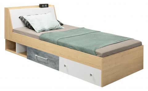Children's bed / Kid bed Modave 12, Colour: Oak / White / Grey - Lying area: 120 x 200 cm (w x l)