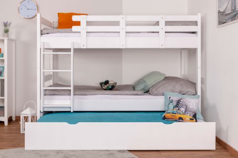 Bunk bed for adults "Easy Premium Line" K20/h incl. berth and 2 cover panels, head and foot part straight, solid beech wood white - 90 x 200 cm (w x l), divisible