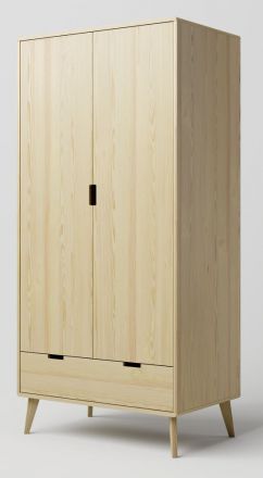Hinged door closet / Wardrobe solid pine wood natural Aurornis 04 - Measurements: 200 x 96 x 60 cm (H x W x D)