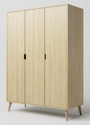 Hinged door closet / Wardrobe solid pine wood natural Aurornis 05 - Measurements: 200 x 142 x 60 cm (H x W x D)