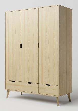 Hinged door closet / Wardrobe solid pine wood natural Aurornis 06 - Measurements: 200 x 142 x 60 cm (H x W x D)