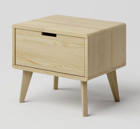 Bedside table of drawers solid pine wood natural Aurornis 48 - Measurements: 44 x 50 x 40 cm (H x W x D)