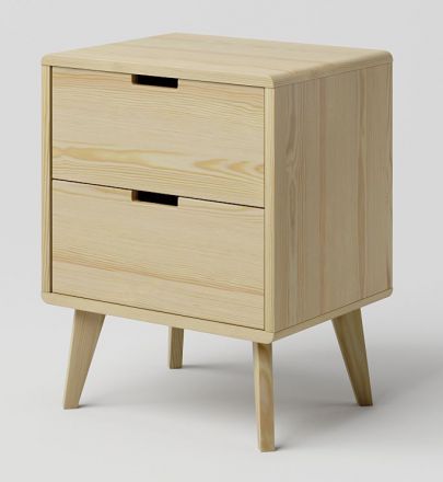 Bedside table of drawers solid pine wood natural Aurornis 49 - Measurements: 64 x 50 x 40 cm (H x W x D)