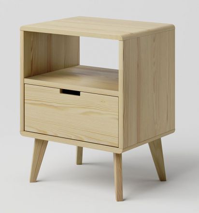 Bedside table of drawers solid pine wood natural Aurornis 50 - Measurements: 64 x 50 x 40 cm (H x W x D)