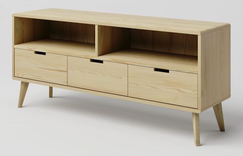 TV base cabinet solid pine wood natural Aurornis 58 - Measurements: 64 x 142 x 40 cm (H x W x D)