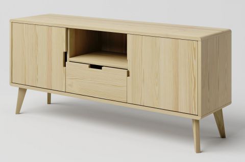 TV base cabinet solid pine wood natural Aurornis 60 - Measurements: 64 x 142 x 40 cm (H x W x D)