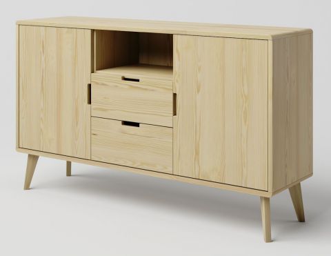 TV base cabinet solid pine wood natural Aurornis 61 - Measurements: 84 x 142 x 40 cm (H x W x D)