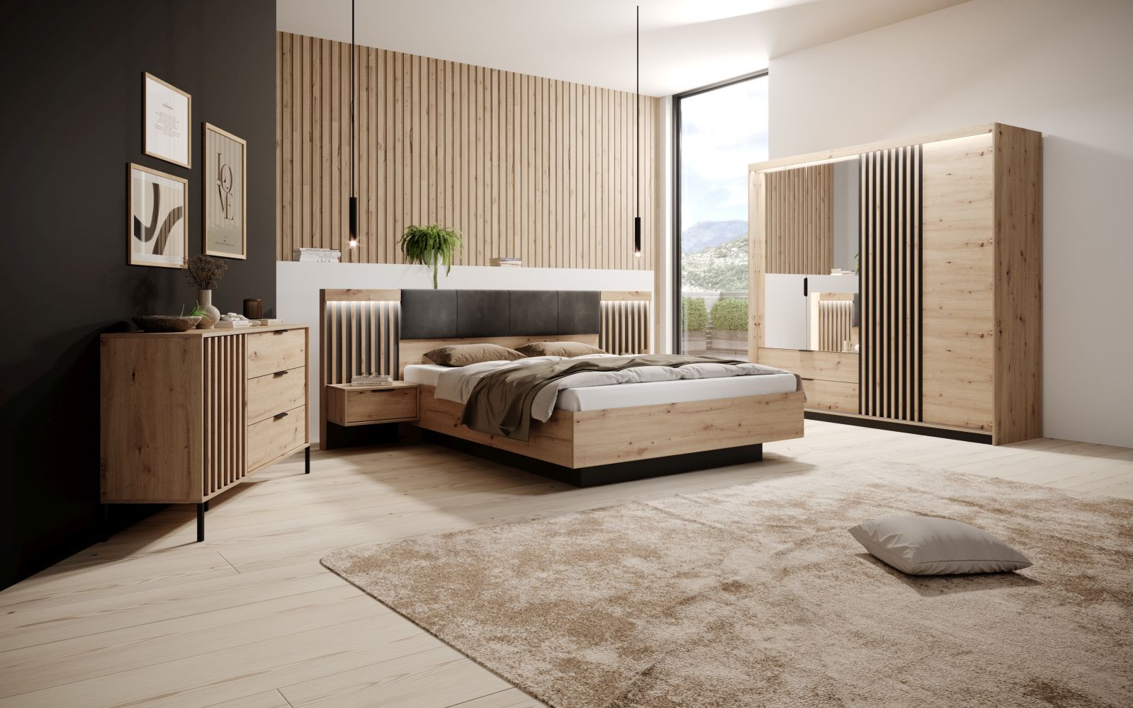 Complete bedroom set A Chebba, 4-piece, color: oak Artisan / anthracite