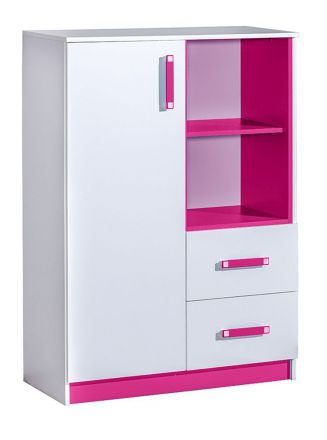 Children's room - Chest of drawers Frank 06, Colour: White / Pink - 125 x 90 x 40 cm (h x w x d)