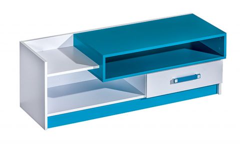 Children's room - TV base cabinet Frank 10, Colour: White / Blue - 43 x 120 x 43 cm (H x W x D)