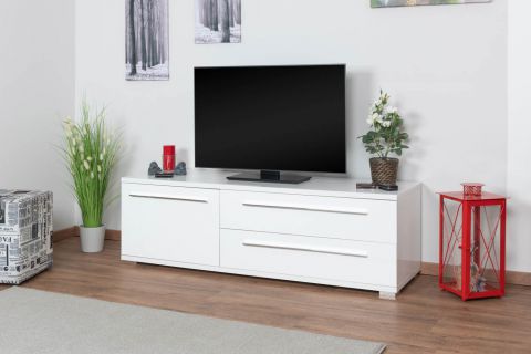 TV base unit Garim 28, Colour: White high gloss - 46 x 150 x 45 cm (H x W x D)
