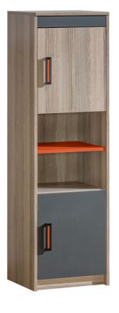 Children's room - Highboard Marcel 04, Colour: Ash Orange / Grey / Brown - Measurements: 144 x 42 x 39 cm (H x W x D)