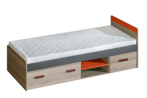 Marcel 07 kid bed, Colour: Ash Orange / Grey / Brown - Lying surface: 80 x 195 cm (w x l)