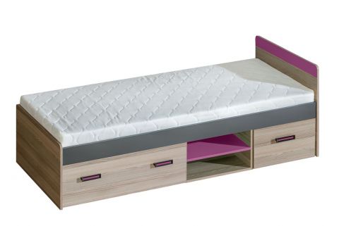 Marcel 07 kid bed, Colour: Ash Pink / Grey / Brown - Lying surface: 80 x 195 cm (w x l)