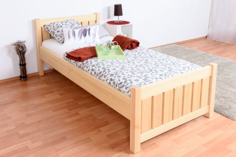 Single bed 66, solid pine wood, clearly varnished, incl. slatted bed frame - size 90 x 200 cm