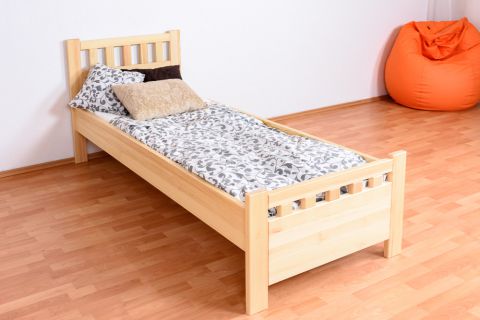 Single bed 68A, solid pine wood, clearly varnished, incl. slatted bed frame - size 80 x 200 cm