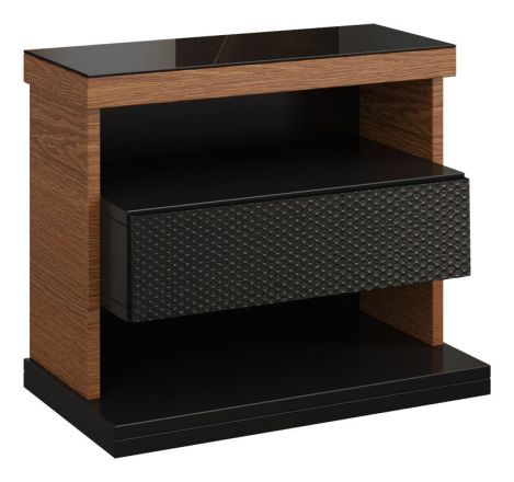 Bedside table "Postira" 45, Colour: Wallnut / Black, partial solid wood - Measurements: 45 x 52 x 35 cm (H x W x D)