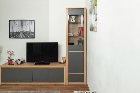 Display cabinet Faleula 02, Colour: Oak / Grey - 196 x 50 x 43 cm (H x W x D)