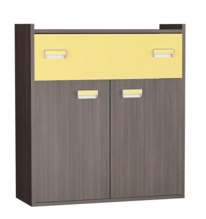 Children's room - Chest of drawers Gregor 02, Colour: Dark brown Oak / Yellow - 99 x 90 x 34 cm (H x W x D)