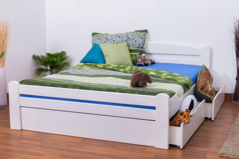 Youth bed "Easy Premium Line" K4 incl. 2 drawers and 1 cover plate, solid beech wood, white - 160 x 200 cm
