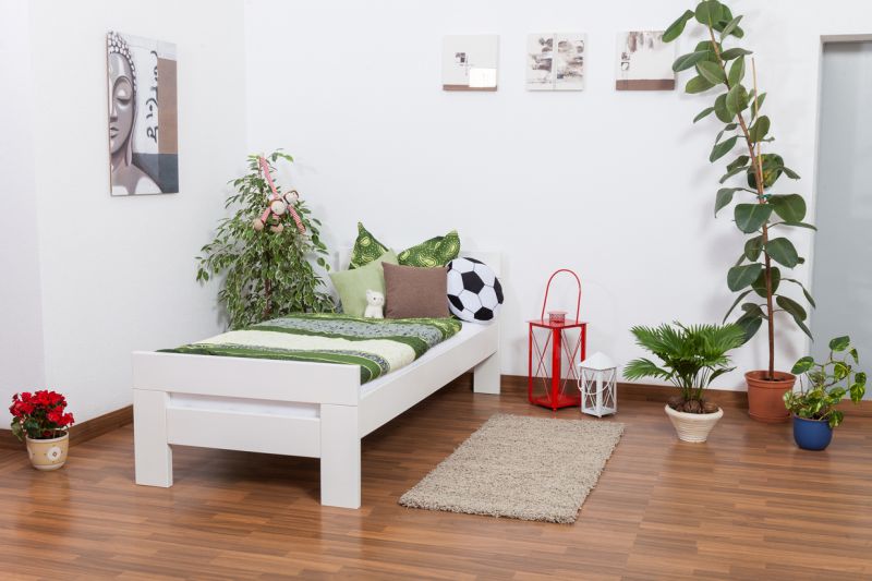 Single bed "Easy Premium Line" K2, solid beech wood, white finish - 90 x 190 cm