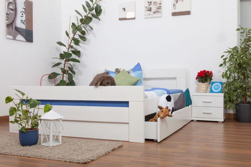 Youth bed "Easy Premium Line" K6 incl. 2 drawers and 1 cover plate, solid beech wood, white - 160 x 200 cm 