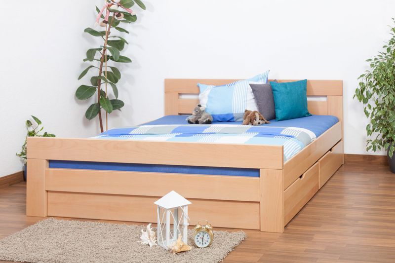 Youth bed "Easy Premium Line" K6 incl. 2 drawers and 1 cover plate, solid beech wood, clearly varnished - 180 x 200 cm 