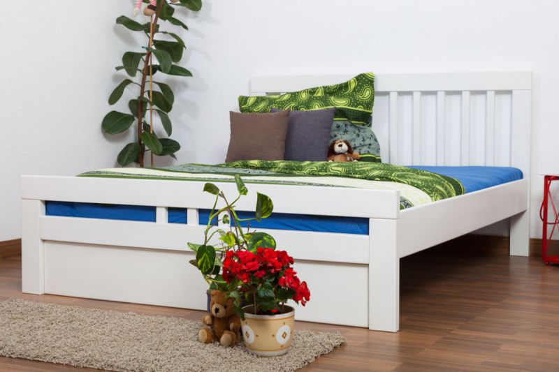 Double bed K8 "Easy Premium Line" incl. cover plate, solid beech wood, white finish - 160 x 200 cm