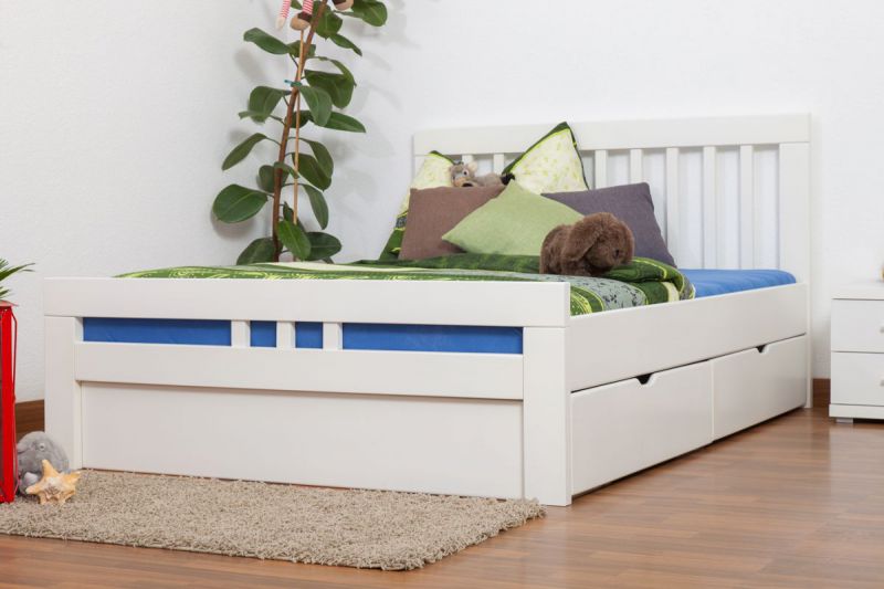 Single bed / Storage bed K8 "Easy Premium Line" K8 incl. 4 drawers and 2 cover plates, solid beech wood, white - 140 x 200 cm