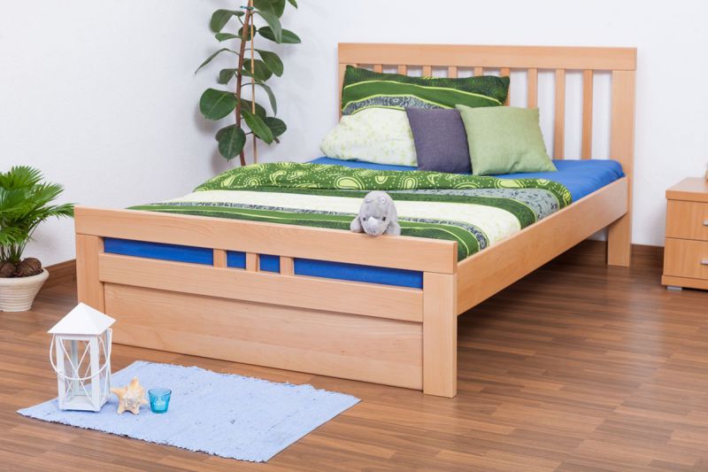 Single bed "Easy Premium Line" K8, incl. cover plate, solid beech wood, clearly varnished - 140 x 200 cm 
