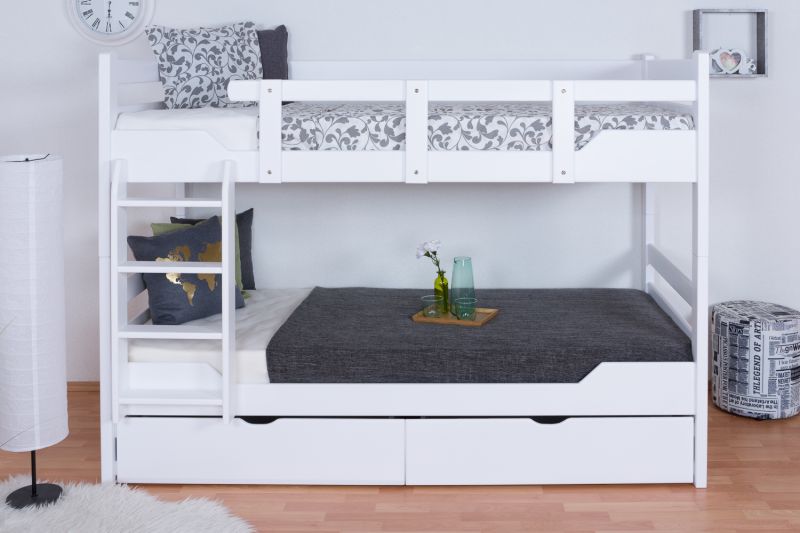 Bunk bed "Easy Premium Line" K12/n incl. 2 drawers and cover plates, solid beech wood, white finish - 90 x 200 cm 