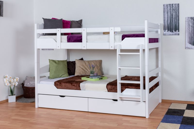 Bunk bed "Easy Premium Line" K3/n incl. 2 drawer and cover plates, solid beech wood, white - 90 x 200 cm