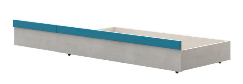 Drawer for kid bed Peter 01, Colour: Pine White / Turquoise - Measurements: 27 x 74 x 138 (H x W x L)