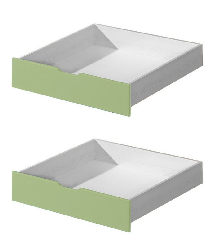 Drawer for kid bed Milo 30, Colour: White / Green, solid wood - Measurements: 15 x 86 x 78 cm (H x W x D)
