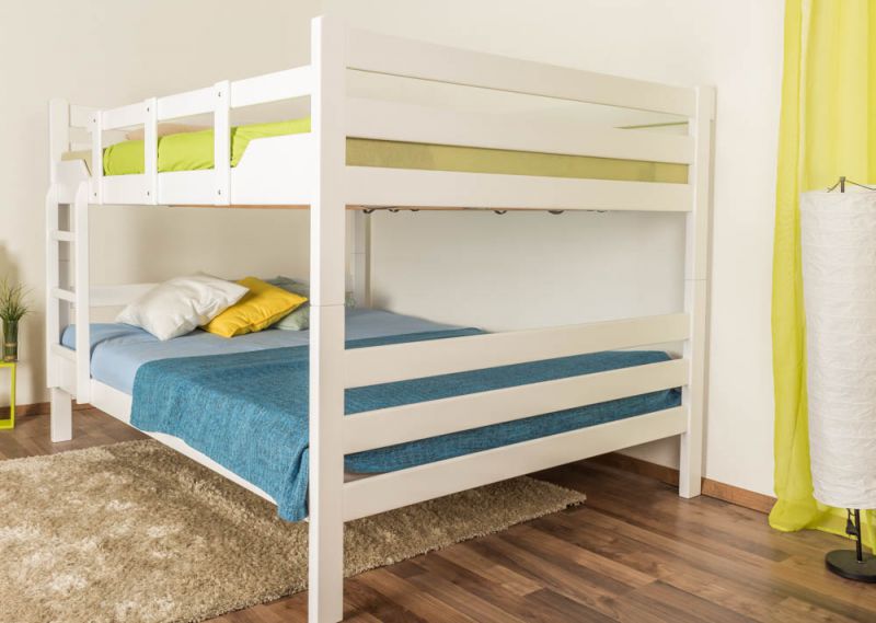 Adult bunk beds ' Easy Premium Line ® ' K16/n, head and foot part straight, solid beech wood white lacquered - lying surface: 160 x 200 cm, divisible