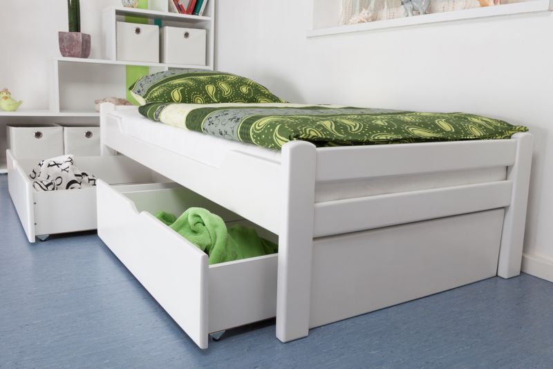 Single bed "Easy Premium Line" K1/1n incl. 2 drawer and cover plates, solid beech wood, white - 90 x 200 cm