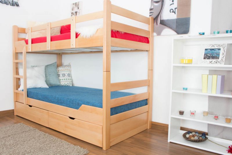 Bunk bed "Easy Premium Line" K12/n incl. 2 drawers and cover plates, solid beech wood, clearly varnished - 90 x 200 cm 