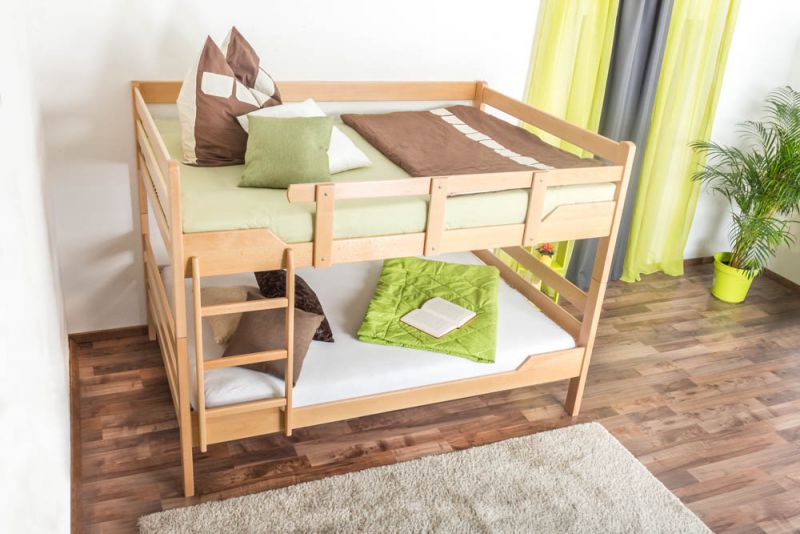 Adult bunk beds ' Easy premium line ' K16/n, head and foot part straight, solid beech wood natural - lying surface: 120 x 190 cm, divisible