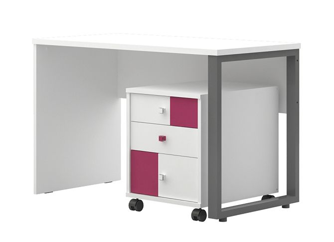 Child room - Desk Lena 04, Color: White/Pink - Dimensions: 75 x 115 x 60 cm (H x W x D)